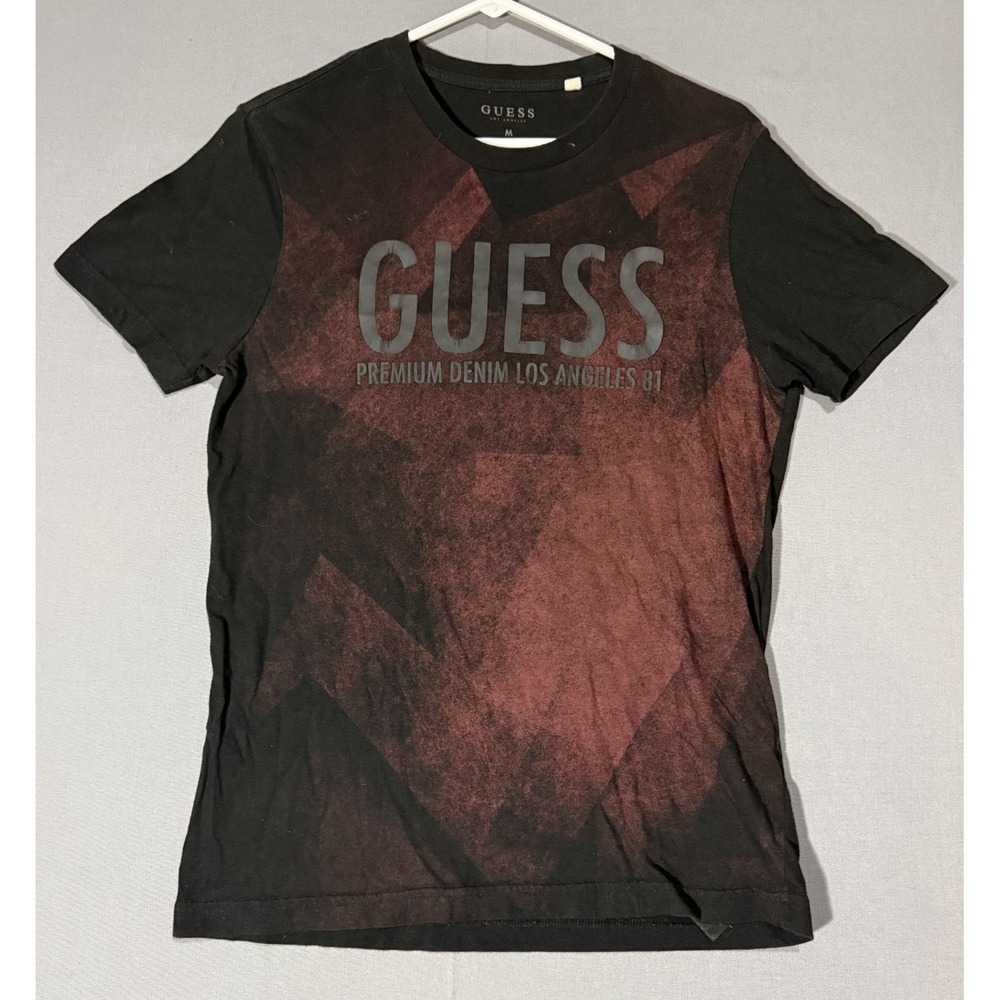 GUESS LOS ANGELES Men's  T-Shirt  Medium Black Burgundy